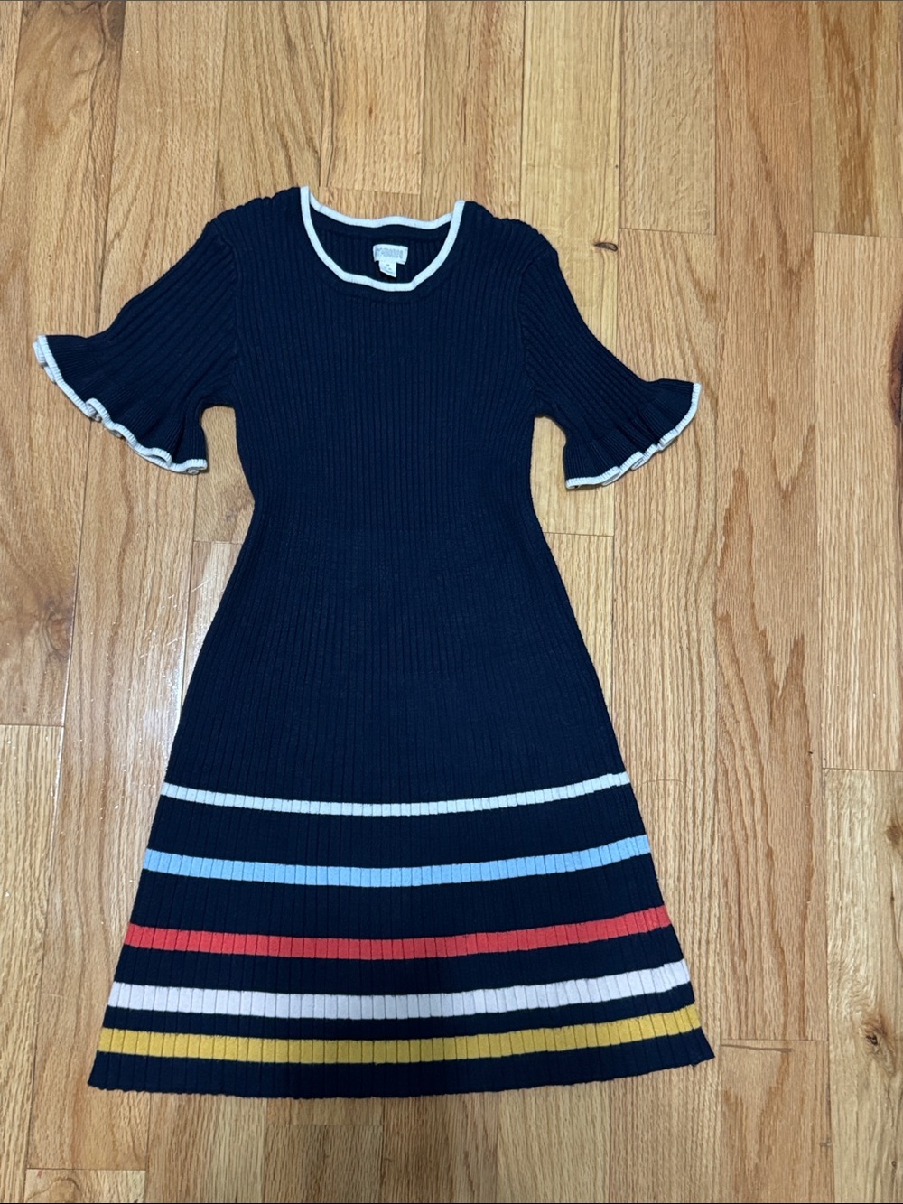 Gymboree Navy Ribbed Knit Dress with Multicolor Stripes